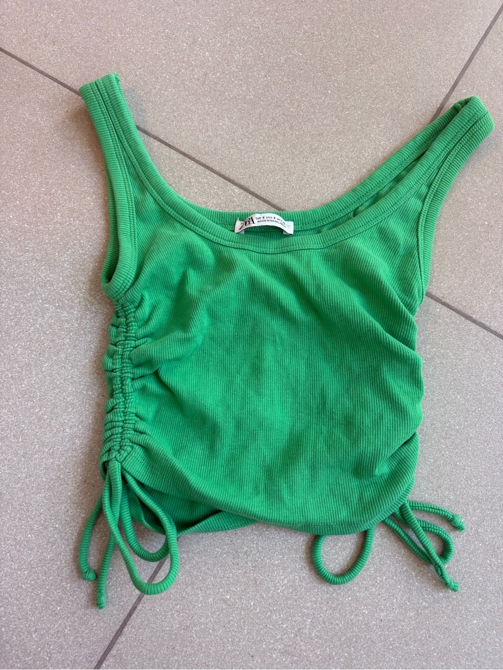 Zara Bright Green Ribbed Tank with Side Drawstrings